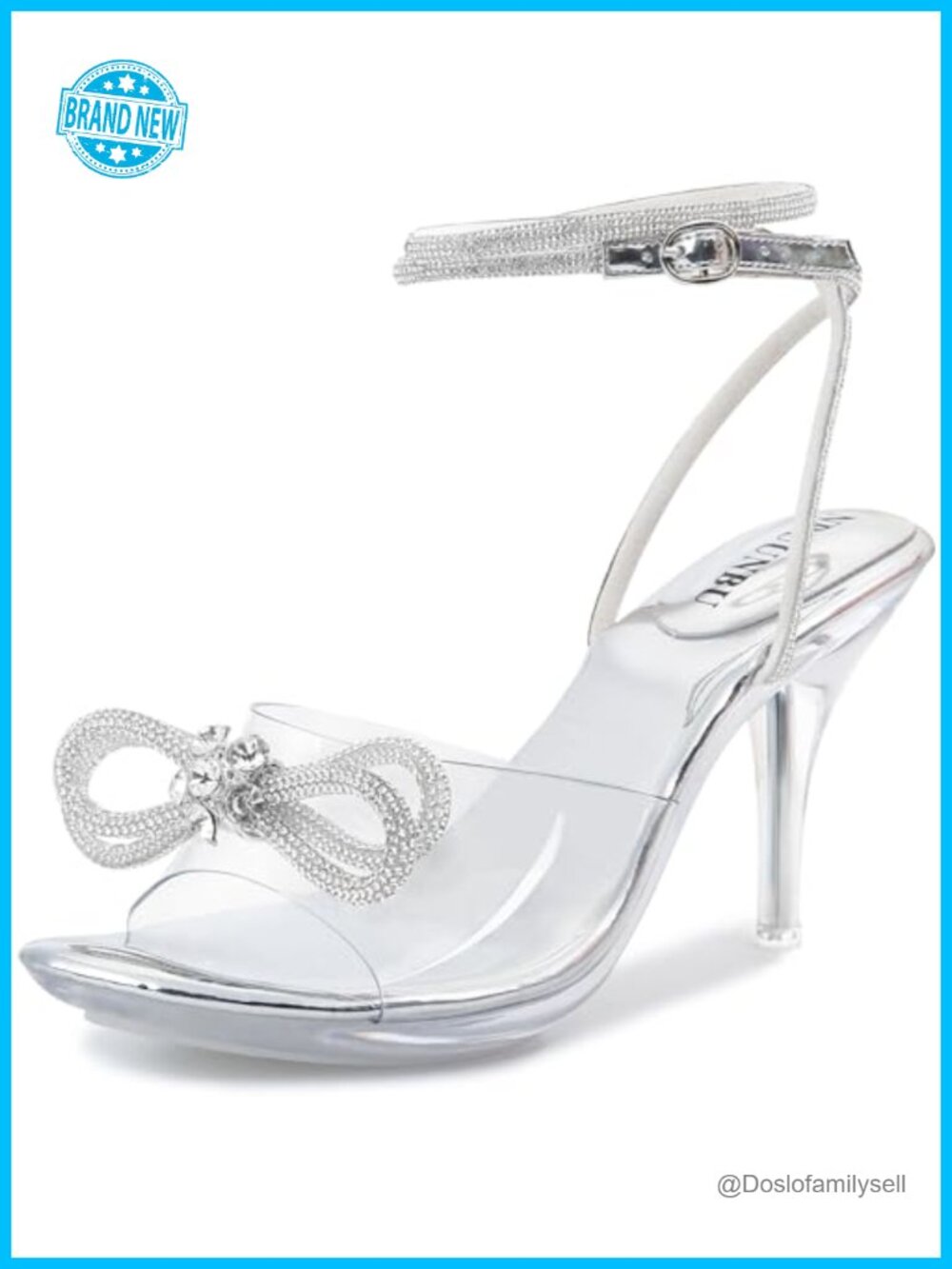 Clear Rhinestone Bow Ankle Strap Platform High Heel Sandals
